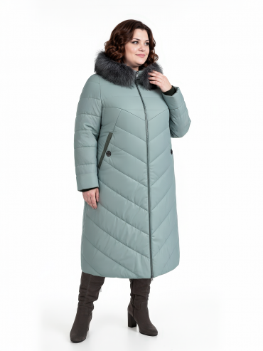 Молодежное стеганное пальто с отделкой и чернобуркой, цвет зеленый в интернет-магазине Фабрики Тревери