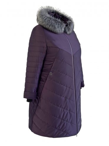 Молодежное стеганное пальто с чернобуркой, цвет фиолетовый в интернет-магазине Фабрики Тревери