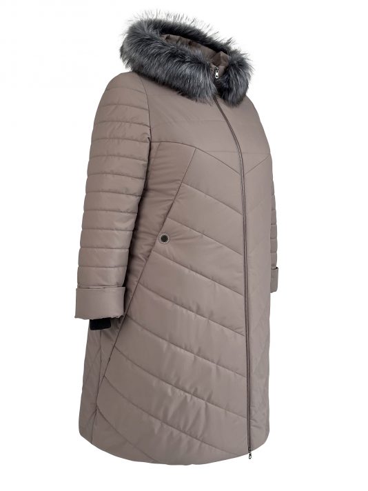 Молодежное стеганное пальто с чернобуркой, цвет коричневый в интернет-магазине Фабрики Тревери