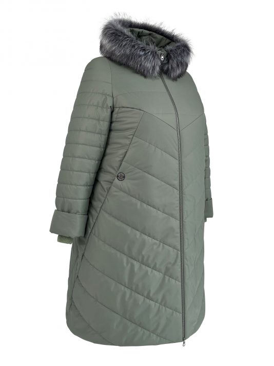 Молодежное стеганное пальто с чернобуркой, цвет зеленый в интернет-магазине Фабрики Тревери