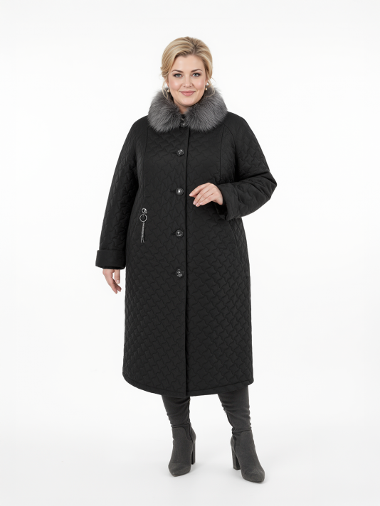 Фото модели 92633-3 — черный / БАЗА Пальто зимнее больших размеров, цвет черный в интернет-магазине Фабрики Тревери