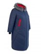 Молодежное пальто с цветной отделкой и эко-мехом , цвет синий в интернет-магазине Фабрики Тревери