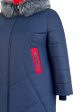 Молодежное пальто с цветной отделкой и эко-мехом , цвет синий в интернет-магазине Фабрики Тревери