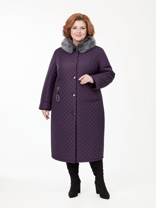 Пальто зимнее больших размеров, цвет фиолетовый в интернет-магазине Фабрики Тревери
