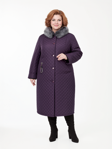 Пальто зимнее больших размеров, цвет фиолетовый в интернет-магазине Фабрики Тревери