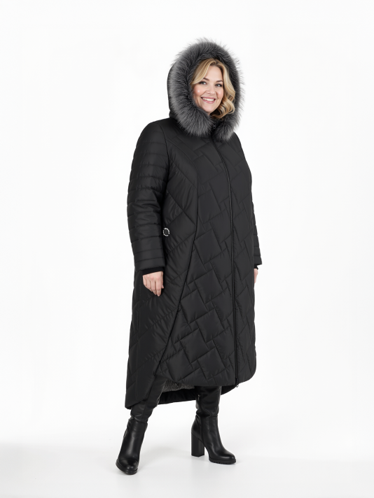 Фото модели 92933 — черный / БАЗА Пуховик больших размеров с капюшоном, цвет черный в интернет-магазине Фабрики Тревери