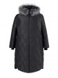 молодежное пальто из красивой комбинированной стеганной ткани и эко-мехом, цвет черный в интернет-магазине Фабрики Тревери