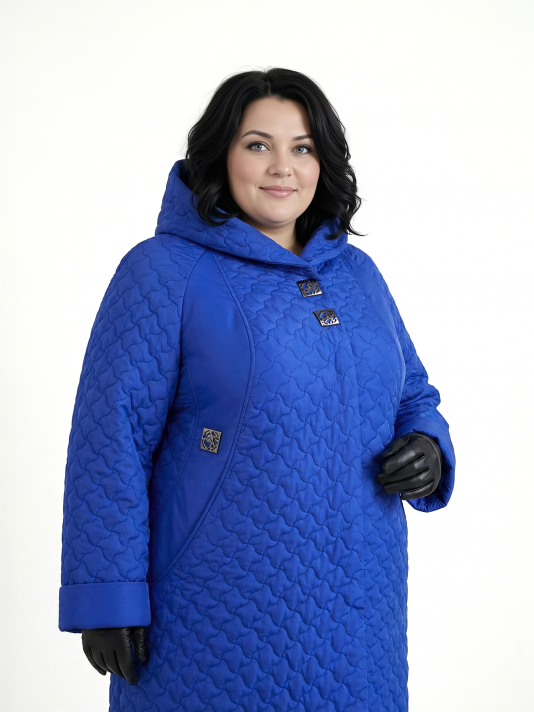 Фото модели 90113 — василек / БАЗА Пальто больших размеров с капюшоном, цвет голубой в интернет-магазине Фабрики Тревери