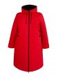 Молодежное комбинированное стеганное пальто с нашивкой и цветной отделкой, цвет красный в интернет-магазине Фабрики Тревери