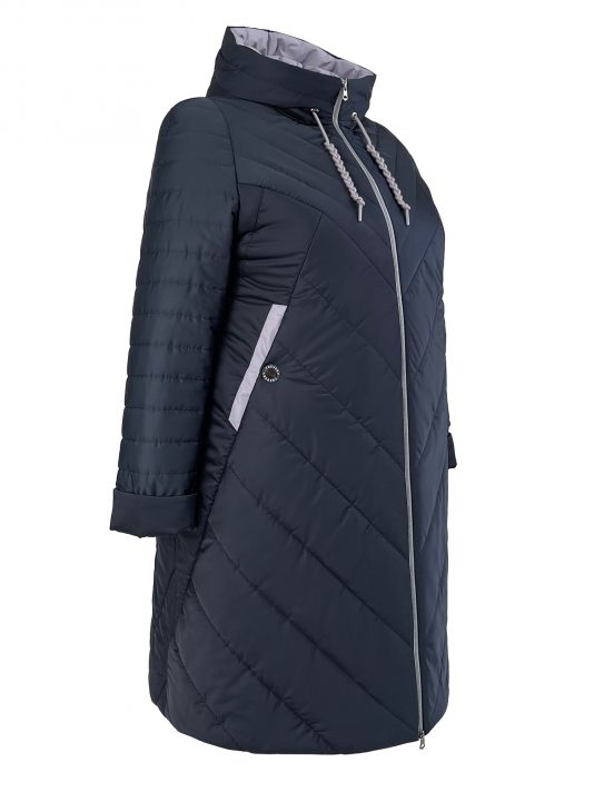 Молодежное стеганное пальто с отделкой, цвет синий в интернет-магазине Фабрики Тревери