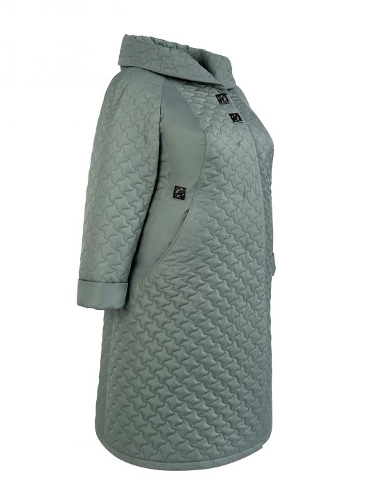 Пальто женское стеганное на кнопках, цвет зеленый в интернет-магазине Фабрики Тревери