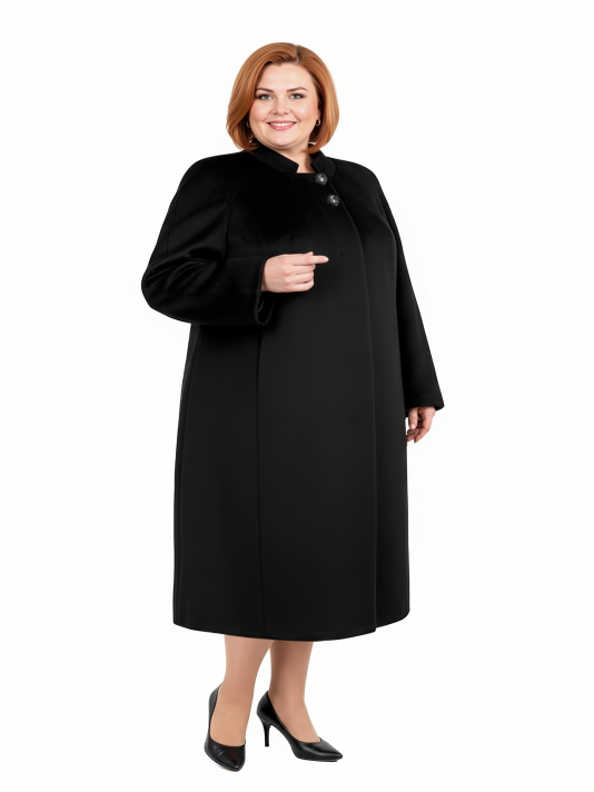 Фото модели 69225-1 — черный / БАЗА Пальто больших размеров на стойке, цвет черный в интернет-магазине Фабрики Тревери