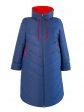 Молодежное комбинированное стеганное пальто с нашивкой и цветной отделкой, цвет синий в интернет-магазине Фабрики Тревери