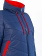Молодежное комбинированное стеганное пальто с нашивкой и цветной отделкой, цвет синий в интернет-магазине Фабрики Тревери