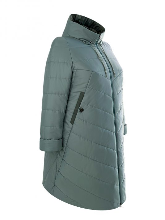 Молодежное стеганное пальто с отделкой, цвет зеленый в интернет-магазине Фабрики Тревери
