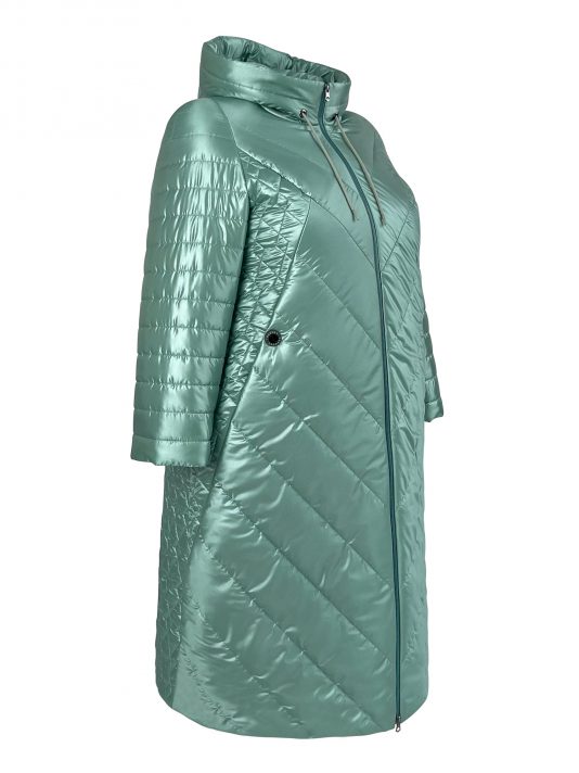 Молодежное комбинированное стеганное пальто с нашивкой , цвет зеленый в интернет-магазине Фабрики Тревери