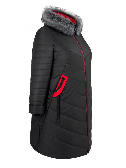 Молодежное стеганное пальто с отделкой и чернобуркой, цвет черный в интернет-магазине Фабрики Тревери