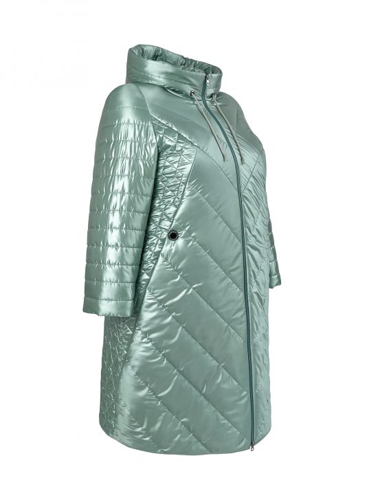 Молодежное комбинированное стеганное пальто с нашивкой , цвет зеленый в интернет-магазине Фабрики Тревери