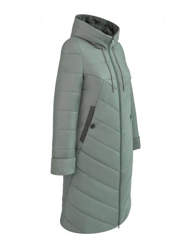 Пальто женское демисезонное больших размеров с капюшоном, цвет зеленый в интернет-магазине Фабрики Тревери