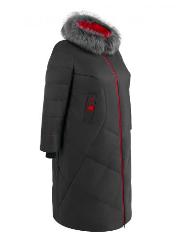 Молодежное пальто с цветной отделкой и эко-мехом , цвет черный в интернет-магазине Фабрики Тревери