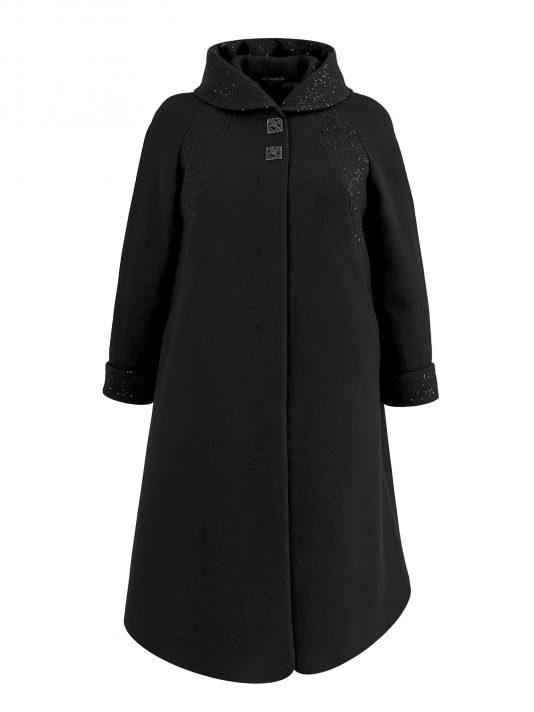Женское классическое пальто с декоративными кнопками , цвет черный в интернет-магазине Фабрики Тревери