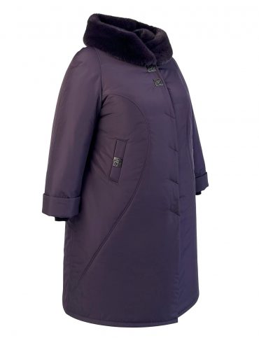 Женское зимнее пальто с полу норкой и декоративными кнопками, цвет фиолетовый в интернет-магазине Фабрики Тревери