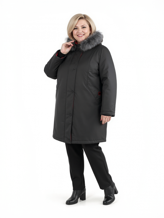Фото модели 83854 — черный с красным / БАЗА Куртка зимняя больших размеров, цвет черный в интернет-магазине Фабрики Тревери