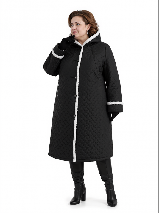 Пальто зимнее больших размеров, цвет черный в интернет-магазине Фабрики Тревери