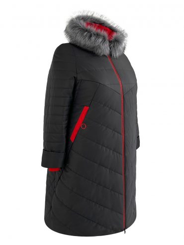 Молодежное стеганное пальто с отделкой и чернобуркой, цвет черный в интернет-магазине Фабрики Тревери