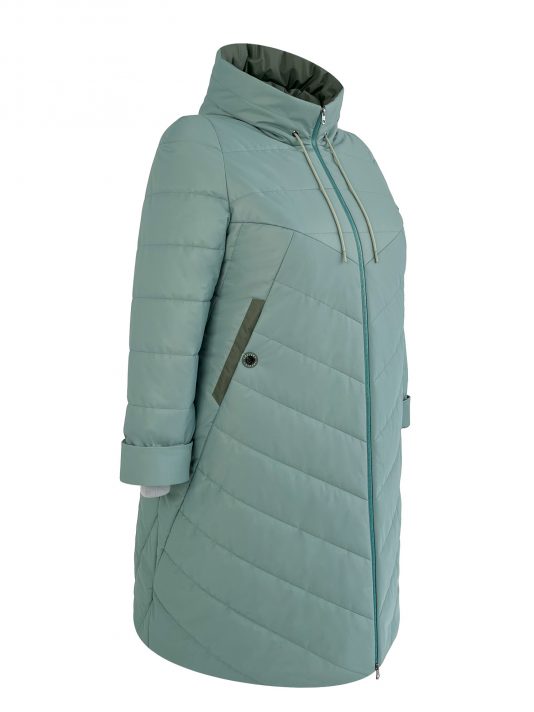 Молодежное зимнее комбинированное стеганное пальто с нашивкой, цвет зеленый в интернет-магазине Фабрики Тревери