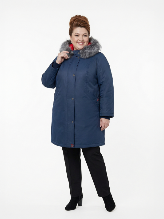 Фото модели 83854 — синий с красным Куртка зимняя больших размеров, цвет синий в интернет-магазине Фабрики Тревери
