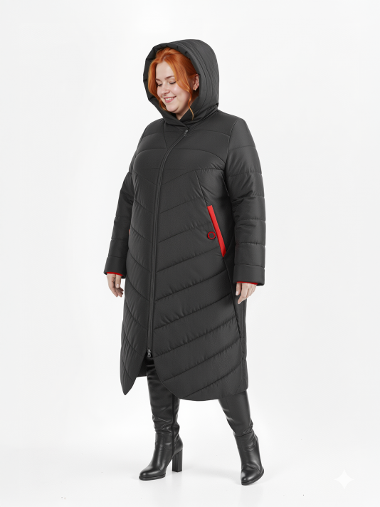 Фото модели 96403 — черный / БАЗА Пуховик больших размеров с капюшоном, цвет черный в интернет-магазине Фабрики Тревери