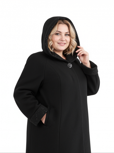 Женское пальто с пайетками , цвет черный в интернет-магазине Фабрики Тревери