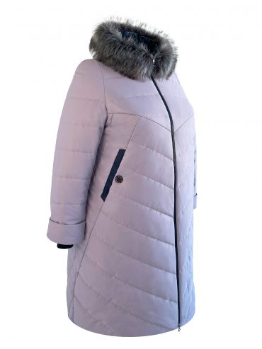 Молодежное стеганное пальто с отделкой и чернобуркой, цвет серый в интернет-магазине Фабрики Тревери
