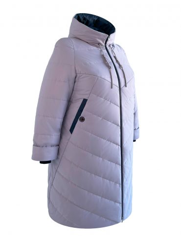 Молодежное зимнее комбинированное стеганное пальто с нашивкой, цвет серый в интернет-магазине Фабрики Тревери