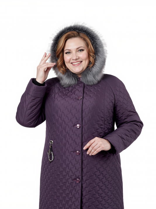 Фото модели 92633-6 — баклажан / БАЗА Пальто зимнее больших размеров 158, цвет фиолетовый в интернет-магазине Фабрики Тревери