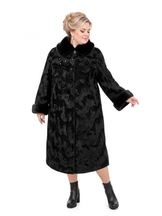 Шуба больших размеров, цвет черный в интернет-магазине Фабрики Тревери