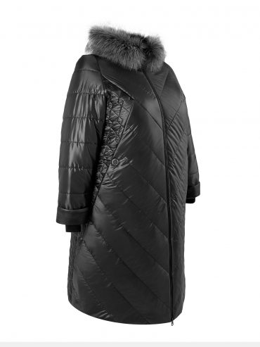 Молодежное комбинированное стеганное пальто с нашивкой и эко-мехом, цвет черный в интернет-магазине Фабрики Тревери