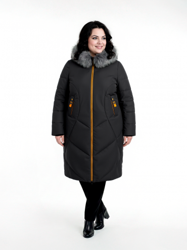 Зимнее женское пальто с цветной отделкой и чернобуркой , цвет черный в интернет-магазине Фабрики Тревери