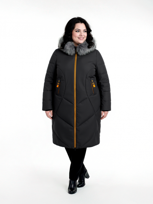Пуховик больших размеров с капюшоном, цвет черный в интернет-магазине Фабрики Тревери