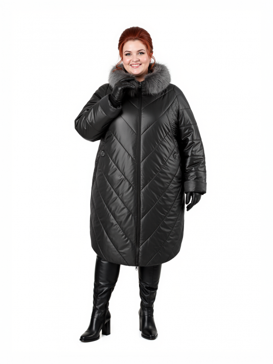 Фото модели 96143 — черный / БАЗА Пуховик больших размеров с капюшоном, цвет черный в интернет-магазине Фабрики Тревери