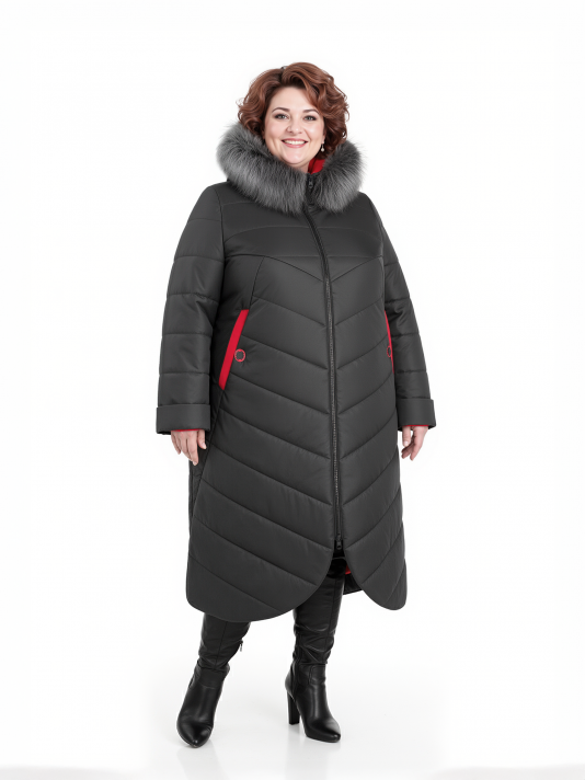 Фото модели 96503 — черный / БАЗА Пуховик больших размеров с капюшоном, цвет черный в интернет-магазине Фабрики Тревери