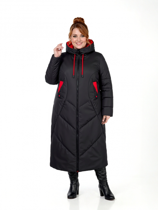 Пальто больших размеров с капюшоном, цвет черный в интернет-магазине Фабрики Тревери