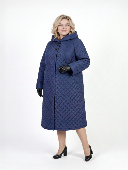 Пальто больших размеров с капюшоном 158, цвет синий в интернет-магазине Фабрики Тревери