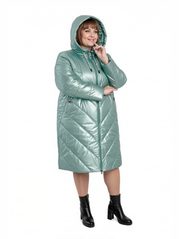 Молодежное комбинированное стеганное пальто с нашивкой , цвет зеленый в интернет-магазине Фабрики Тревери