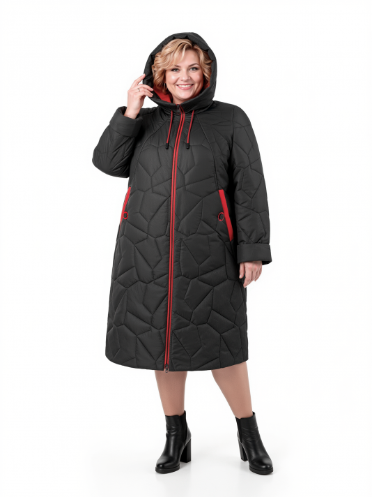 Пальто больших размеров с капюшоном, цвет черный в интернет-магазине Фабрики Тревери