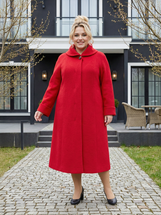 Пальто женское из драпа силуэта трапеция, цвет красный в интернет-магазине Фабрики Тревери