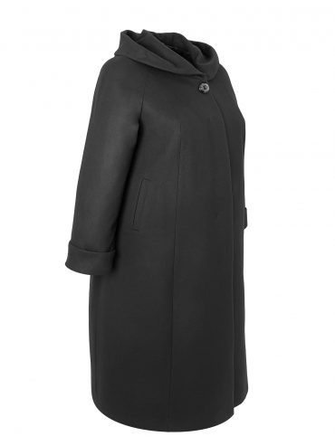Пальто больших размеров с капюшоном, цвет черный в интернет-магазине Фабрики Тревери