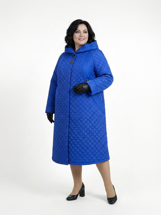 Фото модели 97703 — василек Пальто больших размеров с капюшоном 158, цвет голубой в интернет-магазине Фабрики Тревери