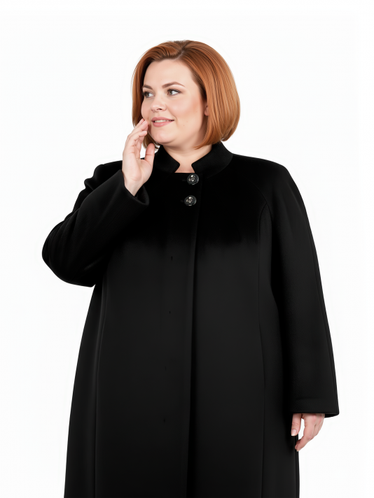 Пальто больших размеров на стойке, цвет черный в интернет-магазине Фабрики Тревери